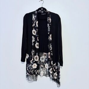 Kim & Cami Black Floral Mesh Open Tunic SZ.L